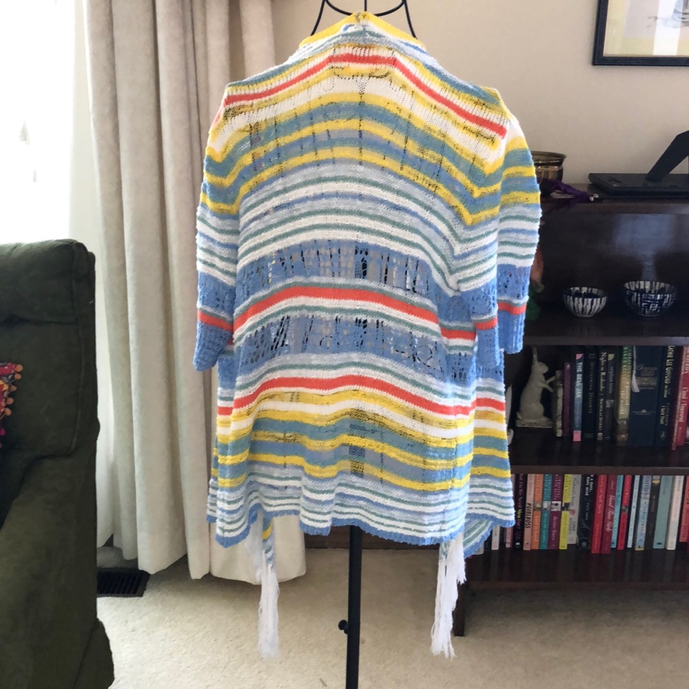 Ruby Rd. Rainbow/Multi-Color Fringe Cardigan - Picture 2 of 6